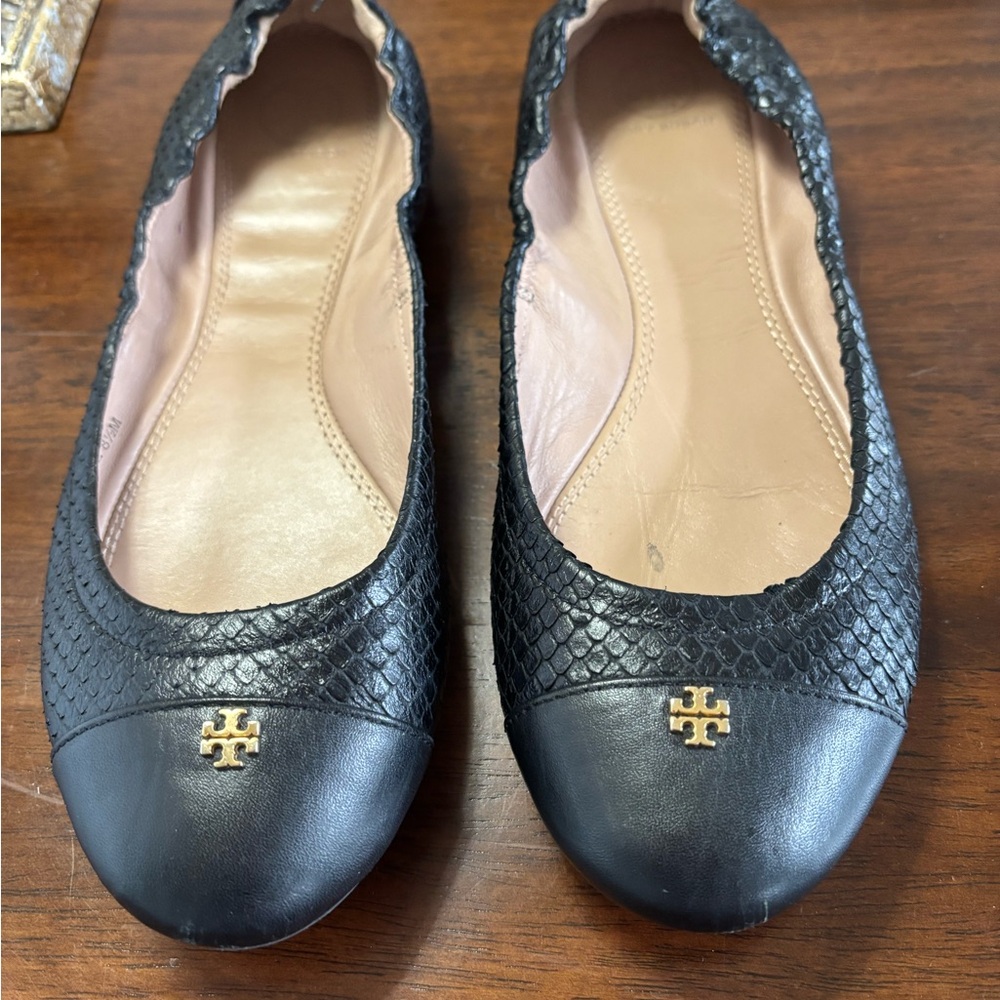 Tory Burch Black Leather Ballet Flats
